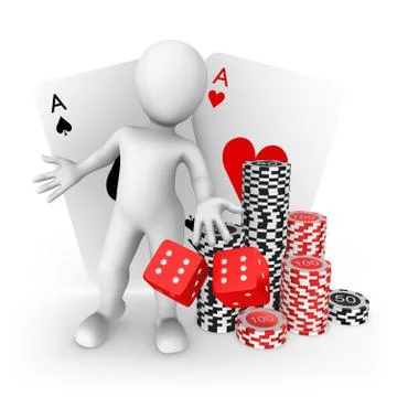 3d white man with playing cards in casino. 3d illustration. Stock Illustration