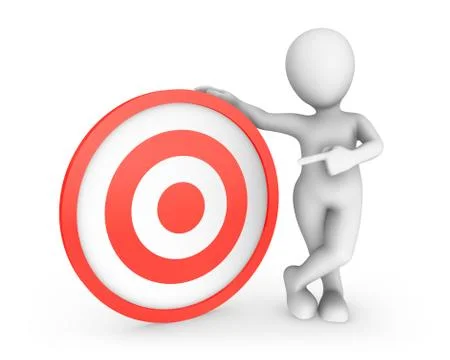 3d white man pointing finger at red target. Stock Illustration