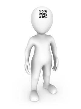 3d white man with QR code on his forehead Stockillustratie