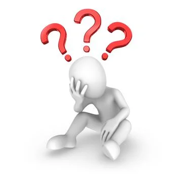 3d white man with question marks over his head Stock Illustration