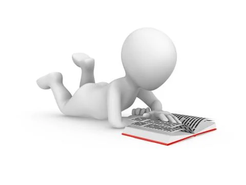 3d white man reading red book. 3d illustration. Stock Illustration