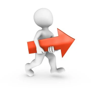 3d white man with red arrow in hands isolated on white background. Stock Illustration