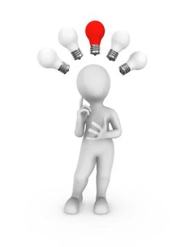 3d white man with red idea lamp isolated on white background. Stock Illustration