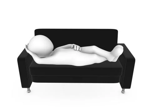 3d white man is resting on the couch Stock Illustration