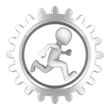 3d white man runs inside the big gear Stock Illustration