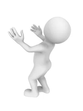3d white man sees something big and surprising. Stock Illustration