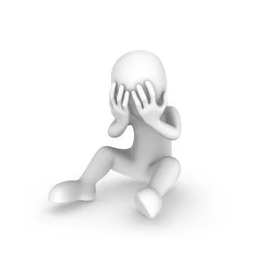 3d white man is sitting on the floor and crying Stock Illustration