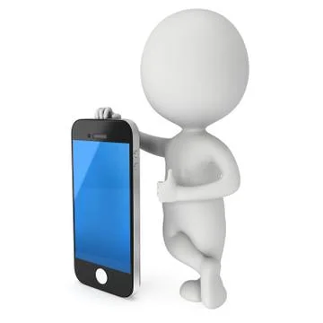 3d white man with smartphone. 스톡 일러스트