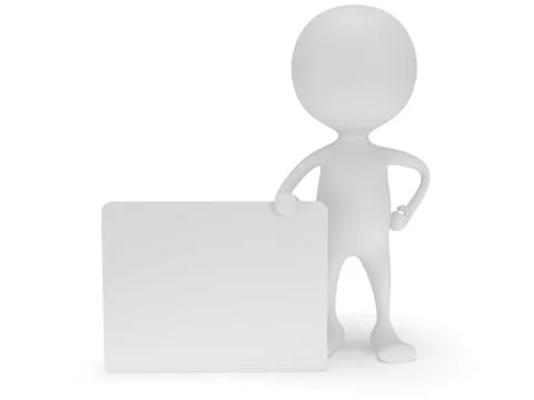 3d white man stand with blank white board Stock Illustration
