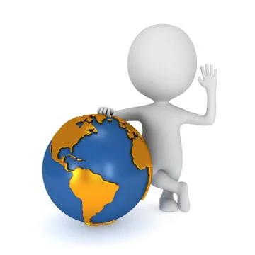 3d white man stand with earth planet globe Stock Illustration
