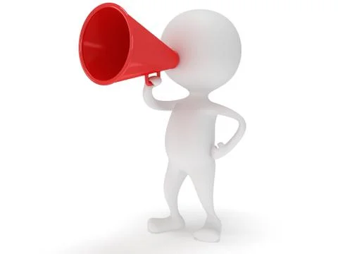 3d white man stand with red megaphone Stock Illustration