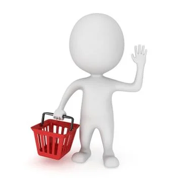 3d white man stand with red shop basket Stock-Illustration