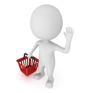 3d white man stand with red shop basket Stock-Illustration