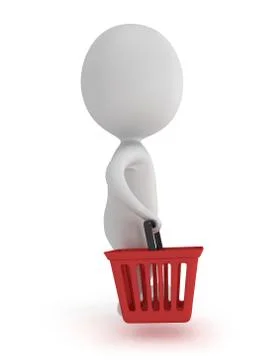 3d white man stand with red shop basket Stock-Illustration