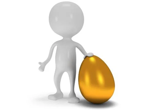 3d white man standing next to gold egg Stock Illustration