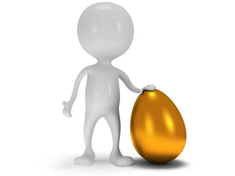 3d white man standing next to gold egg Illustrazione stock