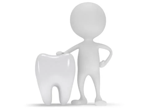 3d white man standing next to tooth Stock Illustration