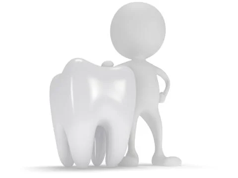 3d white man standing next to tooth Illustrazione stock