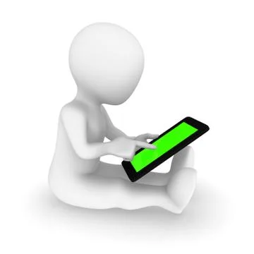 3d white man with tablet pc in hands. Stock Illustration