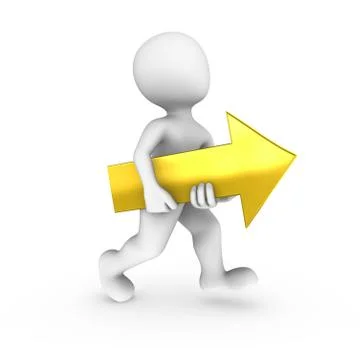 3d white man with yellow arrow in hands isolated on white background. Stock Illustration