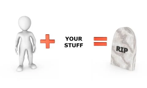 3d white man, your stuff and risk of death Stockillustratie