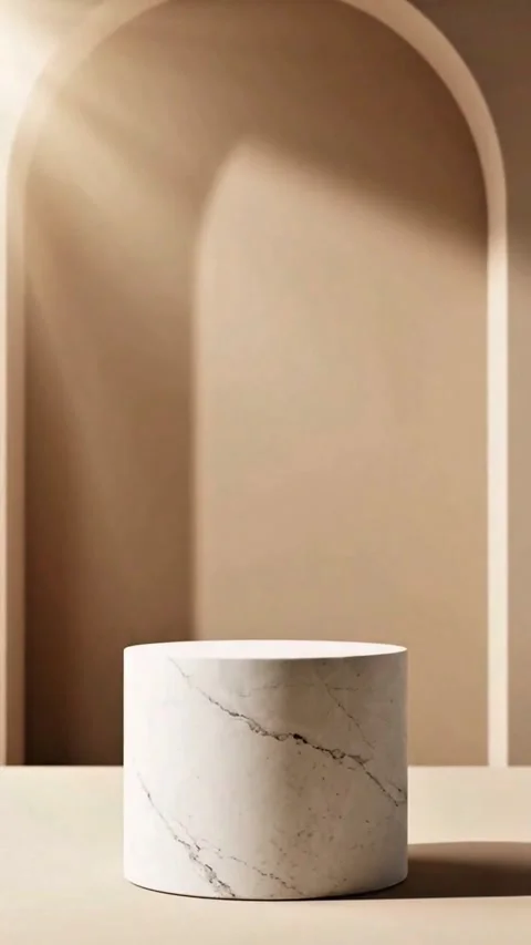 3D White Marble Podium with Architectural Arch and Steam for Skincare Mockup Stock Footage 341992868