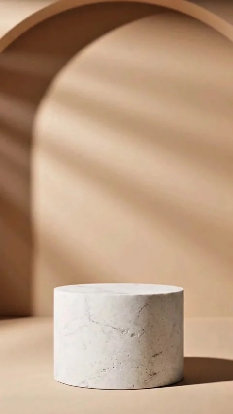 3D White Marble Podium with Architectural Arch and Steam for Skincare Mockup Stock Footage 341992871