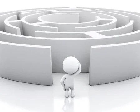 3d White maze. Isolated white background. Illustrazione stock
