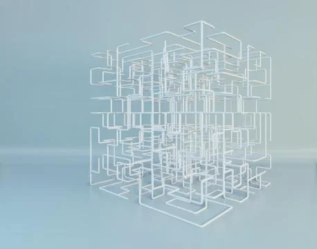 3D white Maze on a studio background. 3d rendering Stock Illustration
