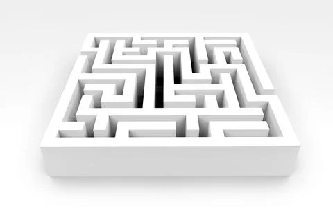 3d white maze on a white isolated background. Stock image. Stock Illustration