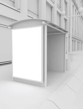 3d white mock up on bus stop Stock Illustration