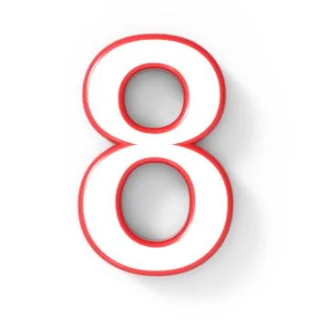 3d white number 8 with red frame Stock Illustration