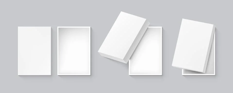 3D White Open Box With Shadow Set Stock Illustration