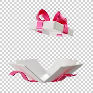 3D White Open Gift Box with a Pink Ribbon Stock Illustration