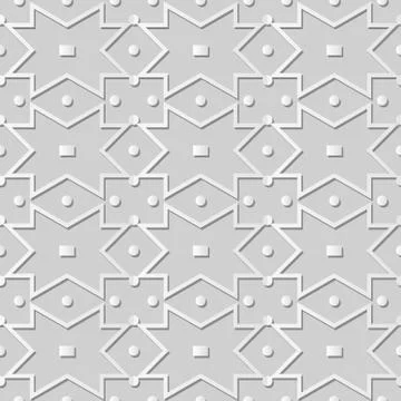 3D white paper art Geometry Cross Square Check Dot Frame Line Illustrazione stock