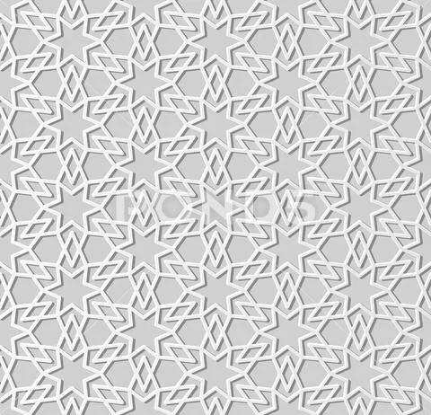 3D white paper art Islamic geometry cross pattern seamless background Stock Illustration