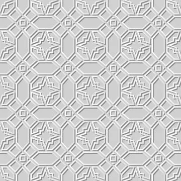 3D white paper art Islamic geometry cross pattern seamless background Illustrazione stock