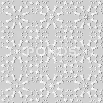 3D white paper art Islamic geometry cross pattern seamless background Stock Illustration