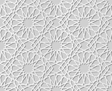3D white paper art Islamic geometry cross pattern seamless background Illustrazione stock