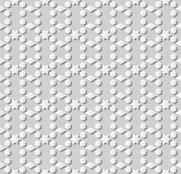 3D white paper art Islamic geometry cross pattern seamless background Illustrazione stock