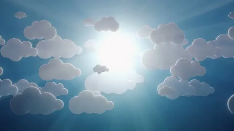 3d white paper clouds moving horizontally with light on blue sky wall background Stock Footage 208888657