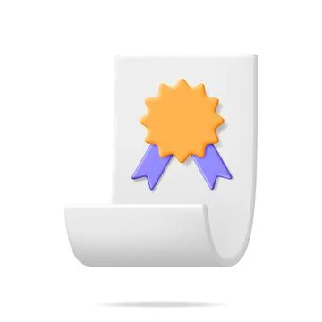 3D White Paper Scroll with Rubber Stamp Stock Illustration