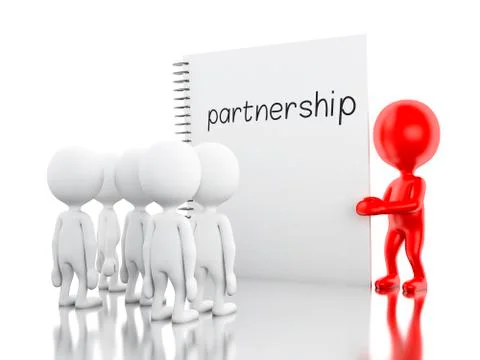 3D White people and notepad with PARTNERSHIP. 스톡 일러스트