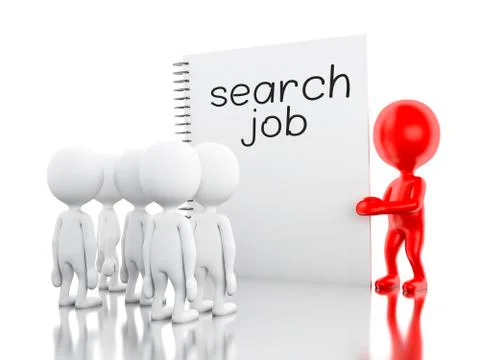 3D White people and notepad with SEARCH JOB. Illustrazione stock