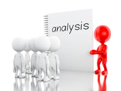 3D White people and notepad with ANALYSIS. Illustrazione stock