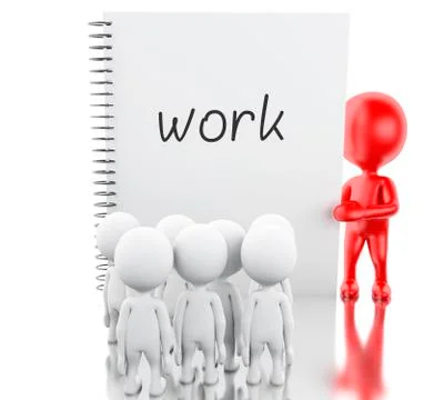 3D White people and notepad with WORK. 스톡 일러스트