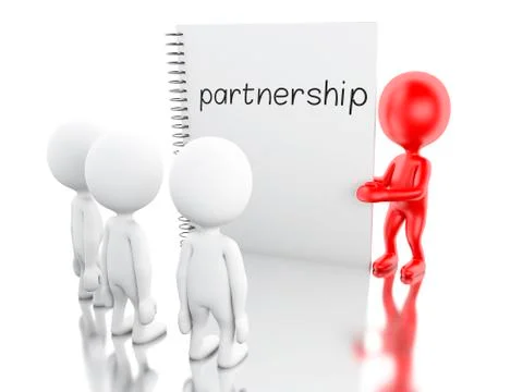 3D White people and notepad with PARTNERSHIP. Illustrazione stock