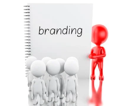 3D White people and notepad with BRANDING. Stock Illustration