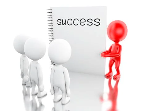 3D White people and notepad with SUCCESS. Illustrazione stock