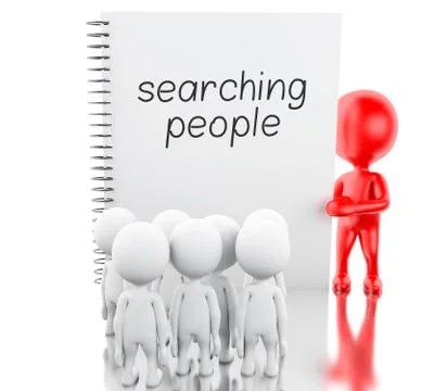 3D White people and notepad with SEARCHING PEOPLE. 스톡 일러스트
